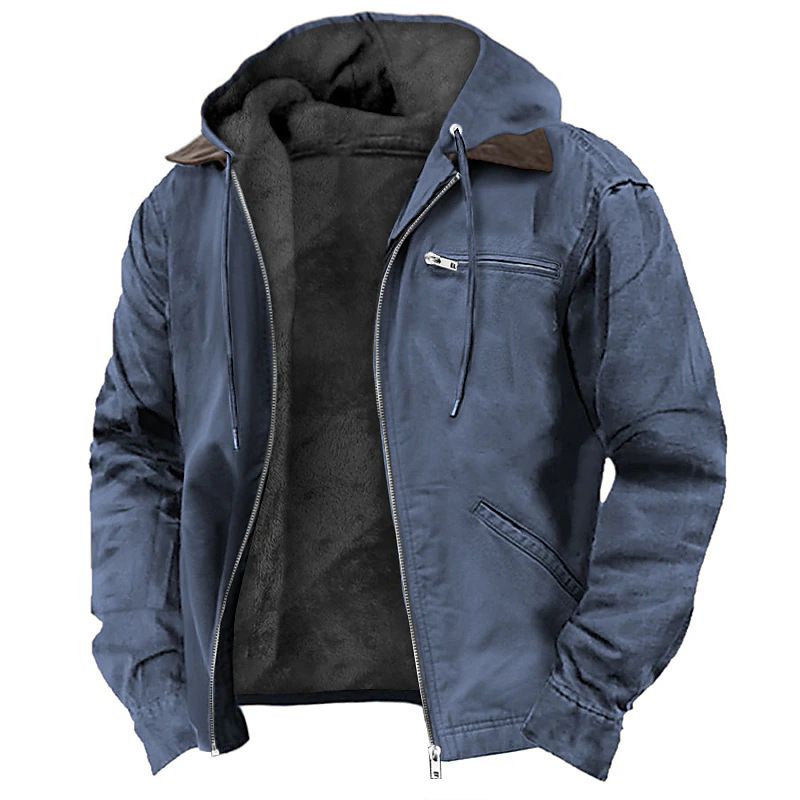 Hooded Fleece-Lined Jacket For Men – Relaxed Fit, Zippered Pockets, All-Day Comfort (S-5XL, Polyester Fill, Solid Colors)_voghion.com