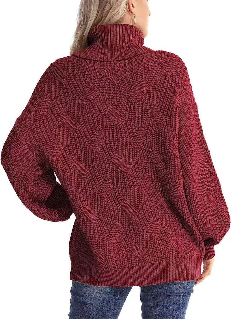 Pull tricoté à col roulé et manches longues pour femme, ample, à la mode_voghion.com