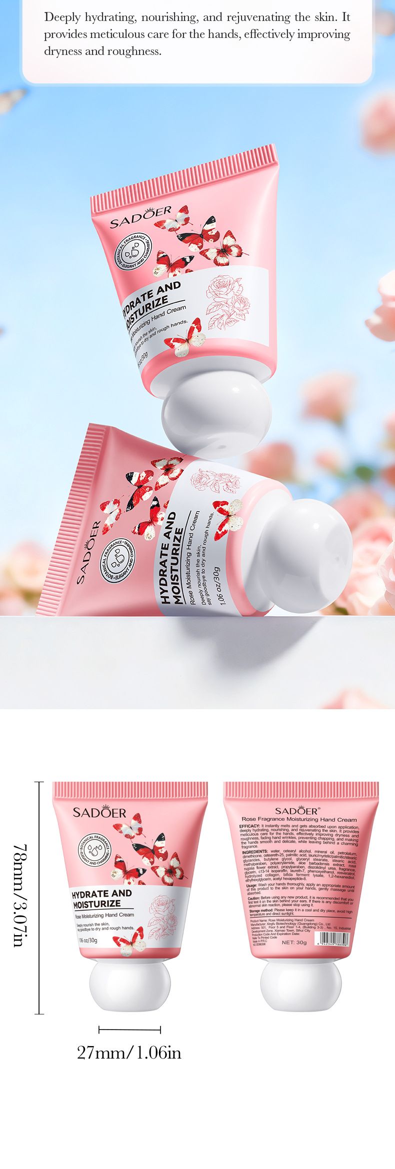 Crème mains hydratante parfumée à la rose pour l'automne et l'hiver_voghion.com