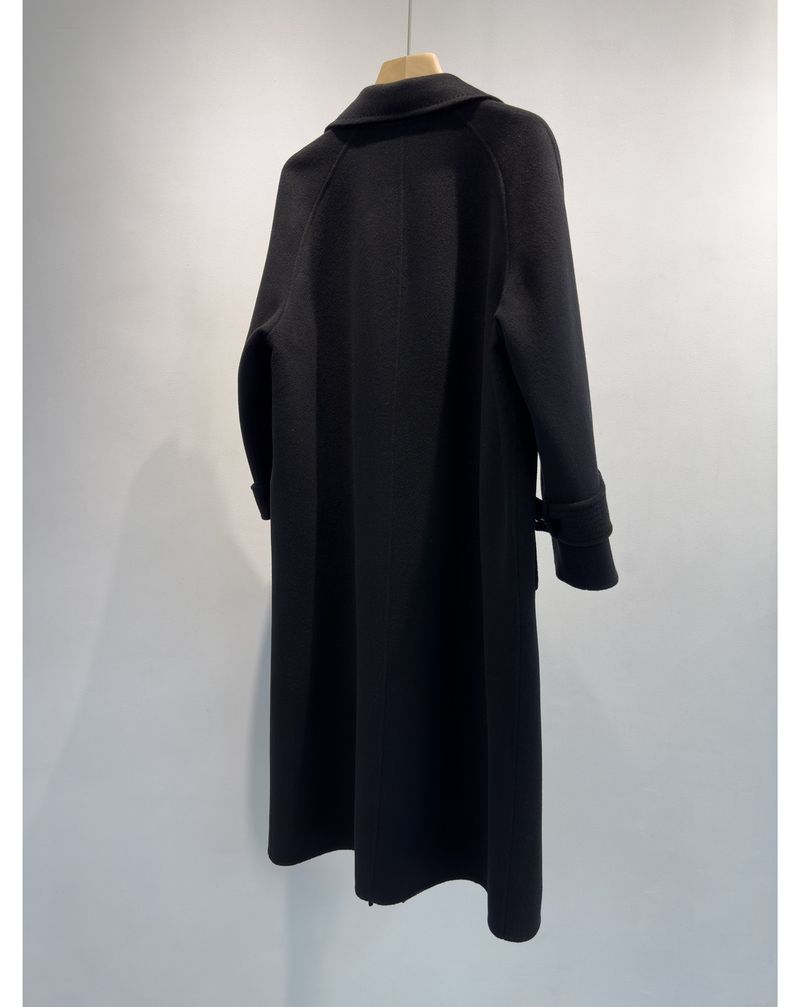 Trench double-face di lusso in misto cashmere e seta per donna – Elegante design con spalle scese, cappotto lungo aderente con drappeggio lusinghiero_voghion.com