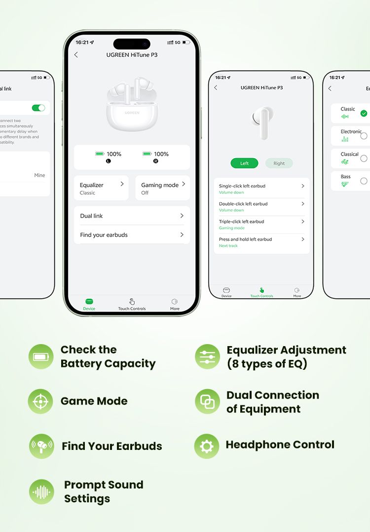 UGREEN HiTune P3 TWS Bluetooth-Kopfhörer, kabellose Kopfhörer, 28 Stunden Anrufgeräuschunterdrückung, In-Ear-Ohrhörer mit Freisprechfunktion_voghion.com
