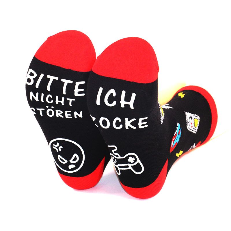 2025d Game Jacquard Casual With Letter Sole, Non-Slip Floor Mid-Calf Cotton Socks_voghion.com
