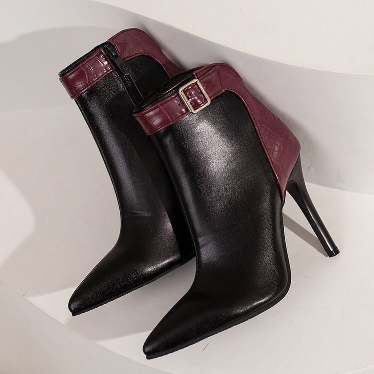 2022 European and American style pointed thin heel fashion women's boots leopard print short boots foreign trade large size color matching short boots_voghion.com