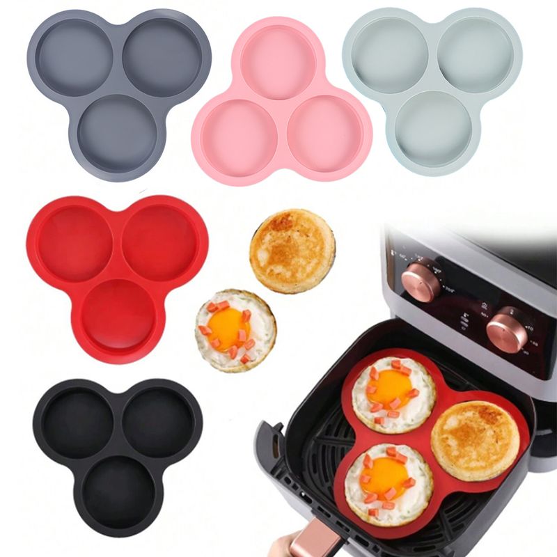 Silicone Egg Mold Air Fryer Egg Pan Reusable 3-Cavity Muffin Cake Baking Mould Kitchen Cooking Accessories_voghion.com