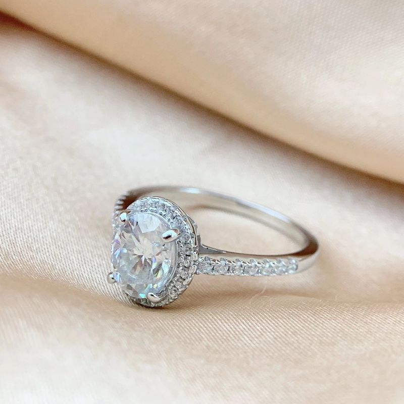 Sterling Silver Moissanite For Women Plated PT950 White Gold Paved Pigeon Egg Shape Wedding Index Finger Ring_voghion.com
