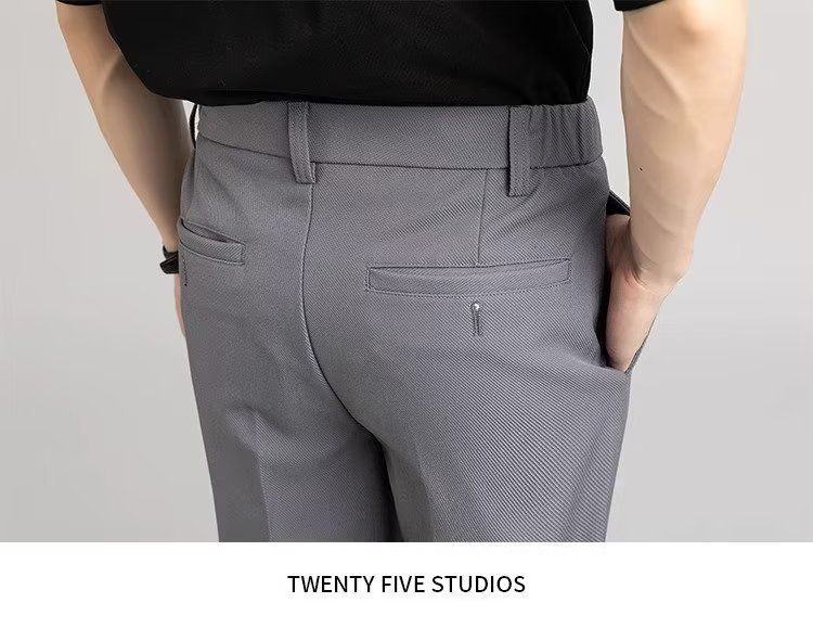 Light And Mature Style Pants Men's Autumn And Winter Double-pleated Elastic Waist Men's Trousers Micro-cone Trousers Korean Version Straight-leg Suit_voghion.com