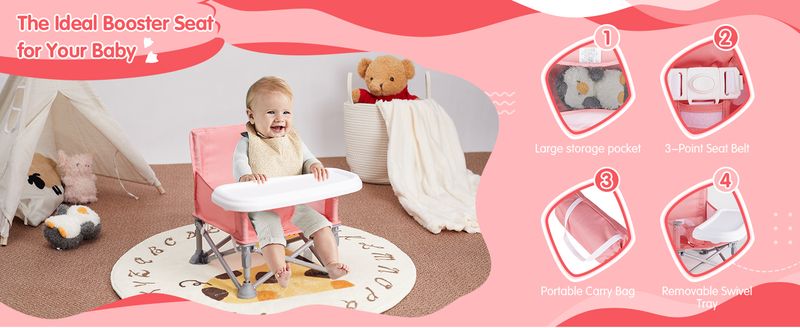 Toddler Booster Seat For Dining - Portable Baby Chair With Tray, Foldable & Lightweight, Ideal For Indoor & Outdoor Use (6M-3Y)_voghion.com