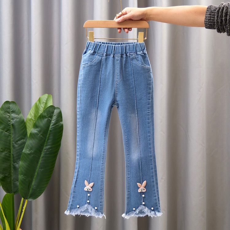 Mother&Kids Jeans per bambine e ragazze Pantaloni larghi a gamba larga per bambine casual e pantaloni lunghi svasati_voghion.com