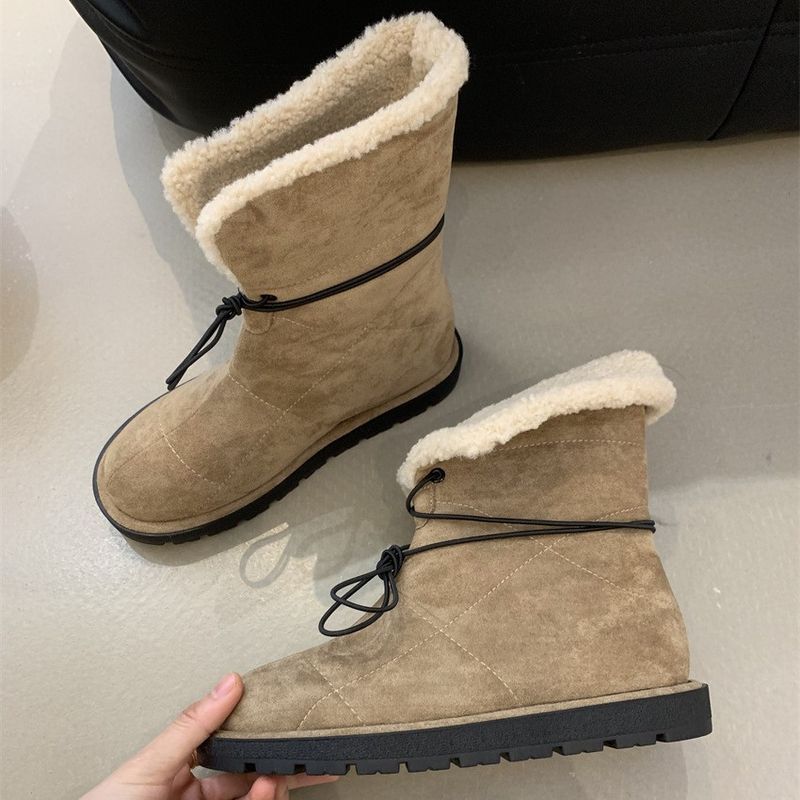 Stivali da neve da donna in pelle scamosciata con suola spessa e caldi stivali in cotone foderati in pile_voghion.com