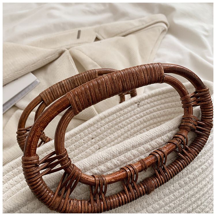 Ny nischdesignad handväska med stor kapacitet, minimalistisk och elegant vävd tygväska för kvinnor med strandgräs_voghion.com