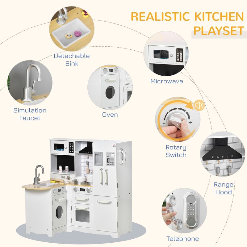 Large Play Kitchen With Full Set Of Appliances For A Modern Day Pretend Kitchen, Tons Of Storage, Corner Play Kitchen Set With Sound Effect, Educational Pretend Role Playset Game_voghion.com