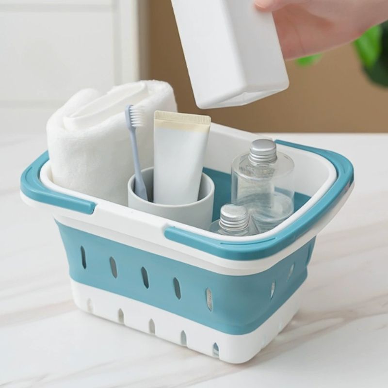 Foldable Collapsible Handled Laundry Basket Ellipse Oval Tub- Portable Washing Tub Space Saving Laundry Containers_voghion.com