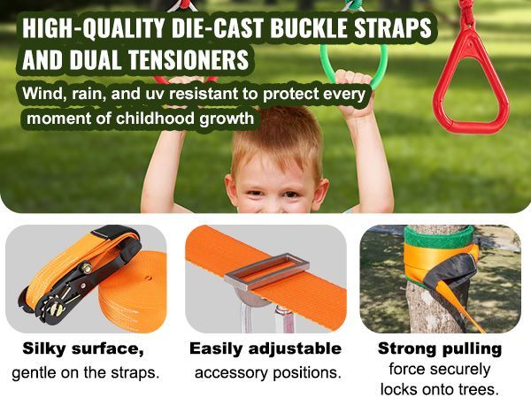VEVOR Ninja Warrior Obstacle Course For Kids, 2 X 50 Ft Weatherproof Slacklines, 500lbs Weight Capacity Monkey Line, Outdoor Playset Equipment, Backyard Toys Training Equipment Set With 12 Obstacles_voghion.com