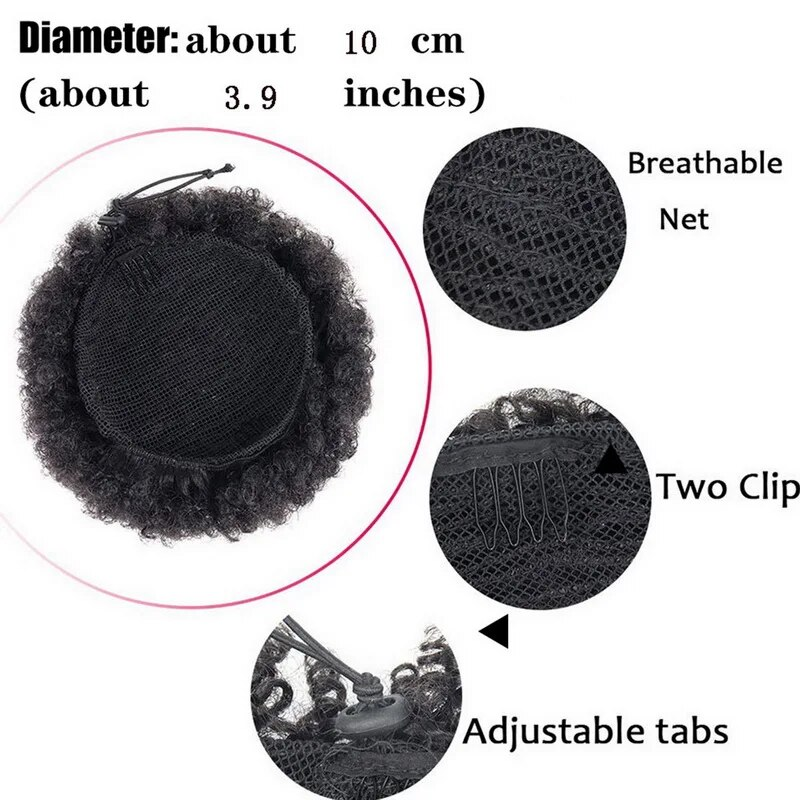 Short Synthetic Messy Bun Afro Fluffy Drawstring Ponytail Wig Kinky Curly Buns Piece Clip In Hair Extensions For Kids_voghion.com
