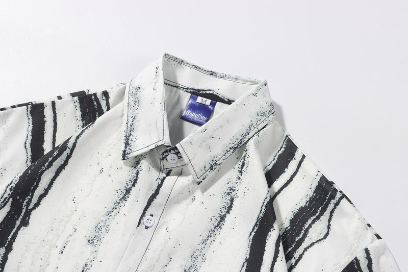 Tie-Dye Herren Kurz Sommer Dünn High-End Cool Fünfviertel Ärmel Shirt Lose Jacke Trendy_voghion.com