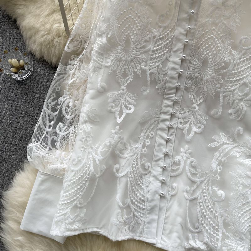 Camicetta da donna con ricamo in garza in stile vintage, stile temperamento_voghion.com