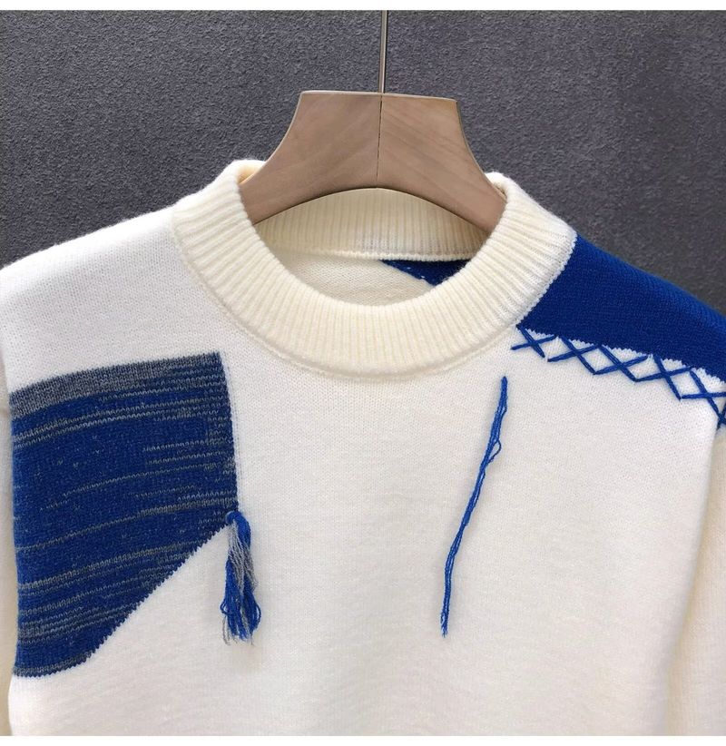 Men's Clothing Men's Round Neck Contrast Color Sweater Autumn New Men's Clothing Youth Trendy Casual Sweater Loose_voghion.com