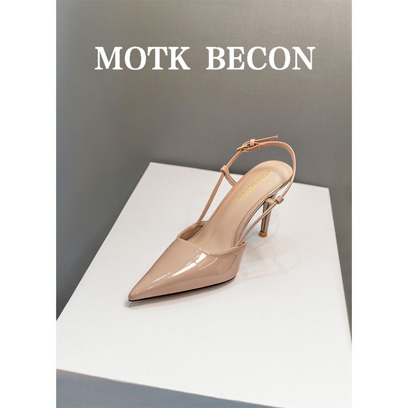 Sandales à talons hauts et fines brides, nouveau style 2022, couleur chair, bout pointu, style aiguille, cuir verni véritable_voghion.com