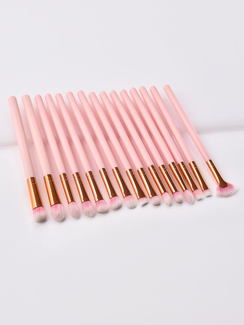 Conjunto de 15 pincéis de maquiagem rosa, incluindo pincel para sombra, pincel para corretivo, FINDCOLOR_voghion.com