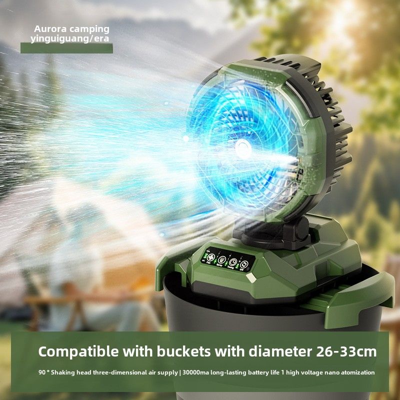 Ventilateur de camping en plein air populaire, grande capacité, refroidissement par brouillard d'eau, batterie très longue durée, léger et portable_voghion.com