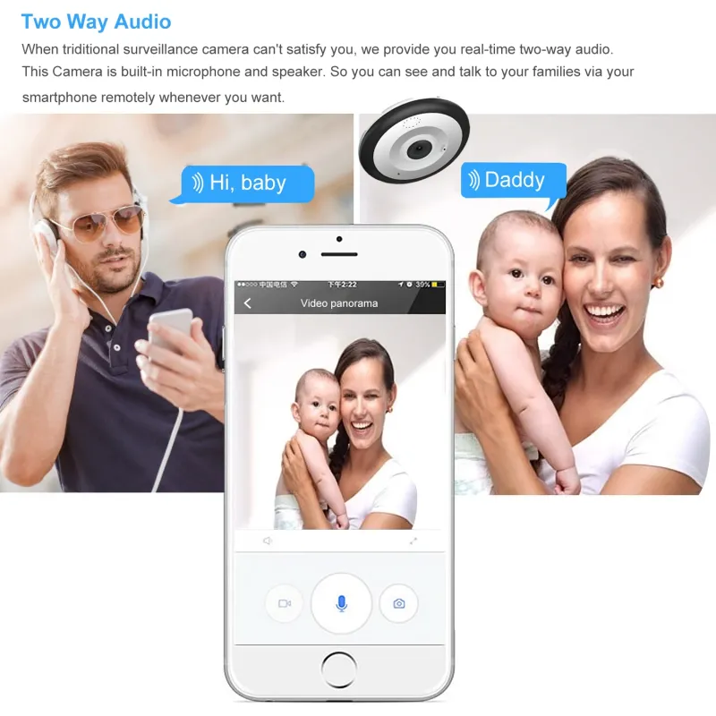 V380 Pro 1080P Panoramique WIFI 360 Degrés Caméra Intérieure Intelligente Maison Bidirectionnelle Objectif Fisheye Protection de Sécurité MINI Sans Fil_voghion.com