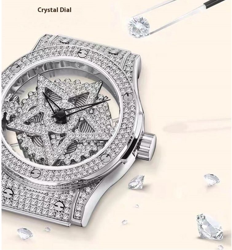 Reloj de pentagrama de diamantes completo para mujer en 2024, nuevo, de moda, lujo ligero, nicho y diosa de los copos de nieve de alta gama._voghion.com