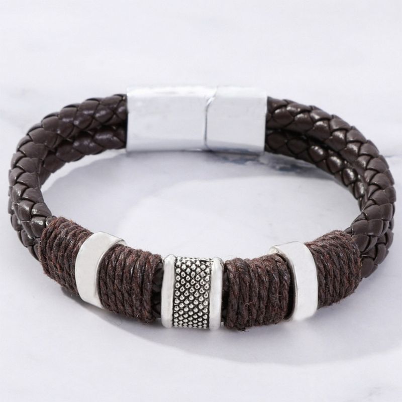 Bracciale da uomo in pelle intrecciata con chiusura magnetica, doppio strato di perline in lega di vacchetta_voghion.com