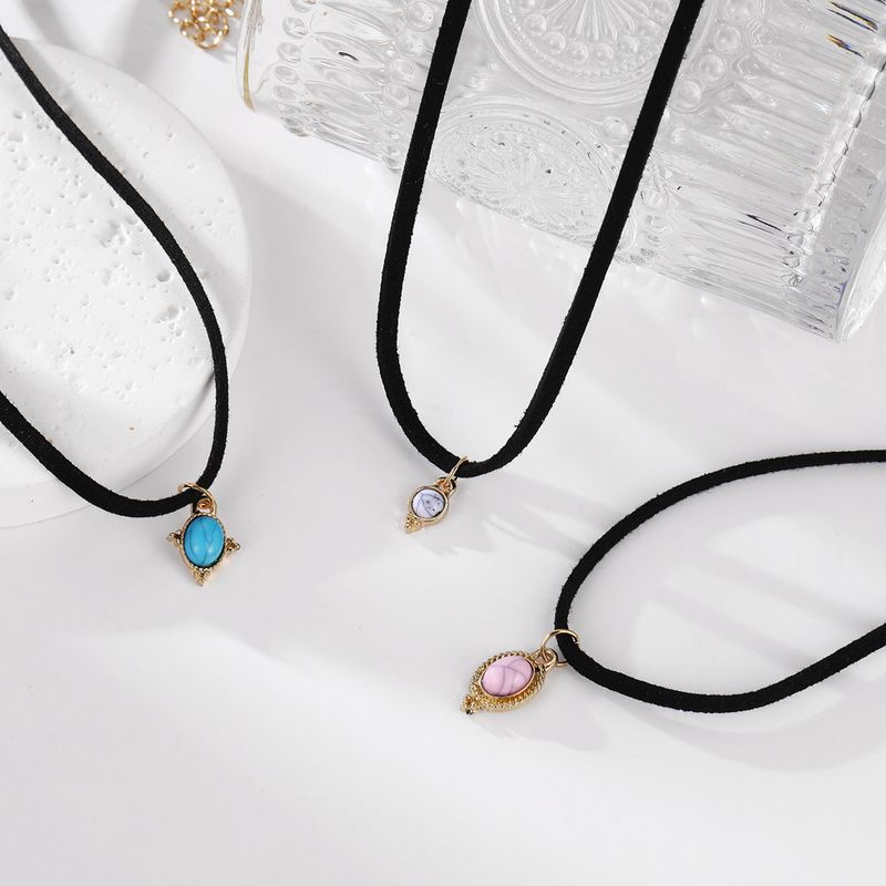 Bohemian Colored Turquoise Pendant With Velvet Rope Layered 3 Piece Set Necklace Accessories_voghion.com