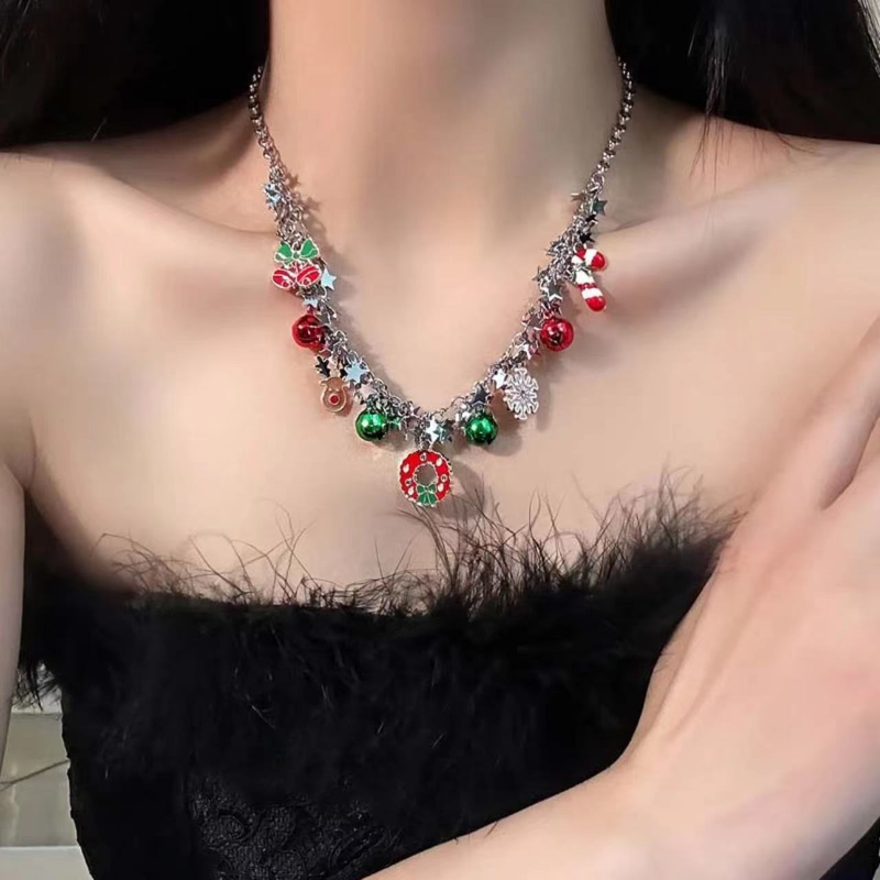 Designer Elements Sweet Colorful Christmas Necklace Feminine Style Light Luxury Design Sense Fashion Versatile Neckchain Collar Chain_voghion.com