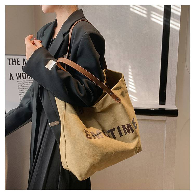 Casual canvas tas met grote capaciteit voor dames, nieuwe stijlvolle en veelzijdige handtas en schoudertas in Koreaanse stijl._voghion.com