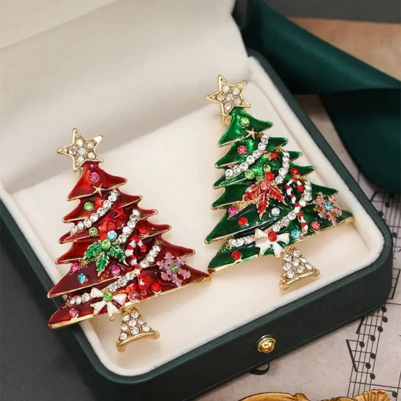 Spilla con albero di Natale da 1 pezzo, spilla con strass intarsiati in smalto, accessori per decorazioni natalizie colorate, spilla con atmosfera festosa, regalo souvenir_voghion.com