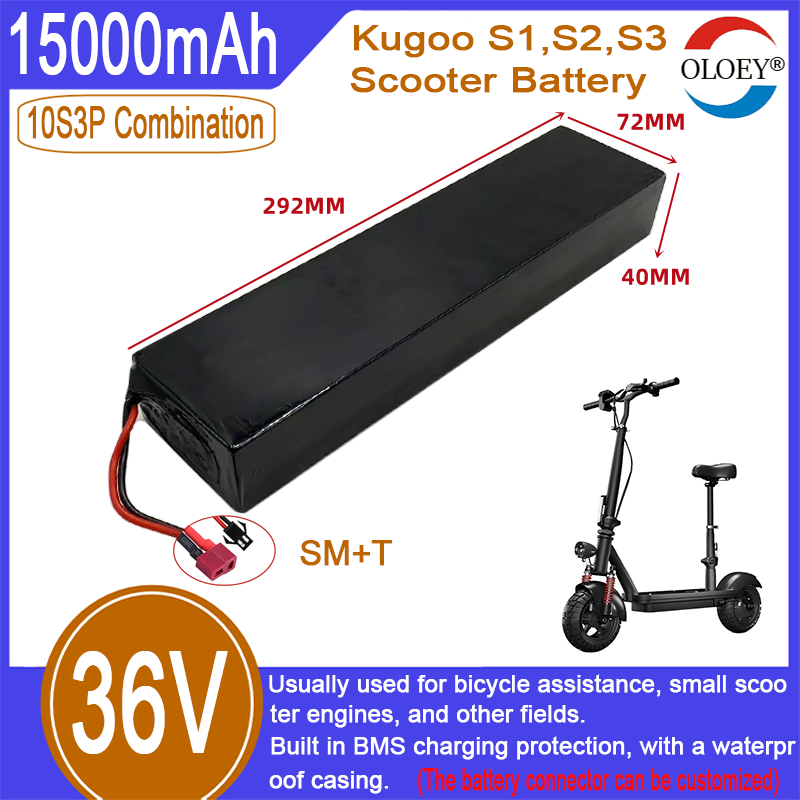 Sostituzione della batteria dello scooter da 36 V, combinazione 10S3P, 15000 mAh, protezione di carica BMS integrata, antideflagrante, funzione impermeabile_voghion.com