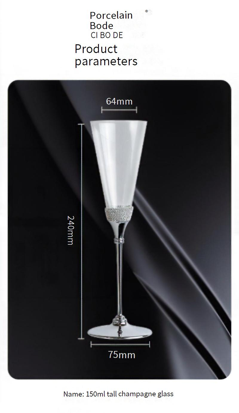 Artigos para casa e jardim Trompete em formato de V Taça de champanhe com pé alto Presente de casamento Pés de metal galvanizados avançados Envoltos com diamante Taça de vinho espumante_voghion.com