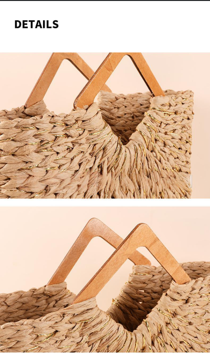 Women’s Bags Diamond Shaped Handle Portable Straw Woven Bag New Style Gold Thread Semi Circular Hand Held Woven Bag Holiday Style Beach Bag Versatile_voghion.com