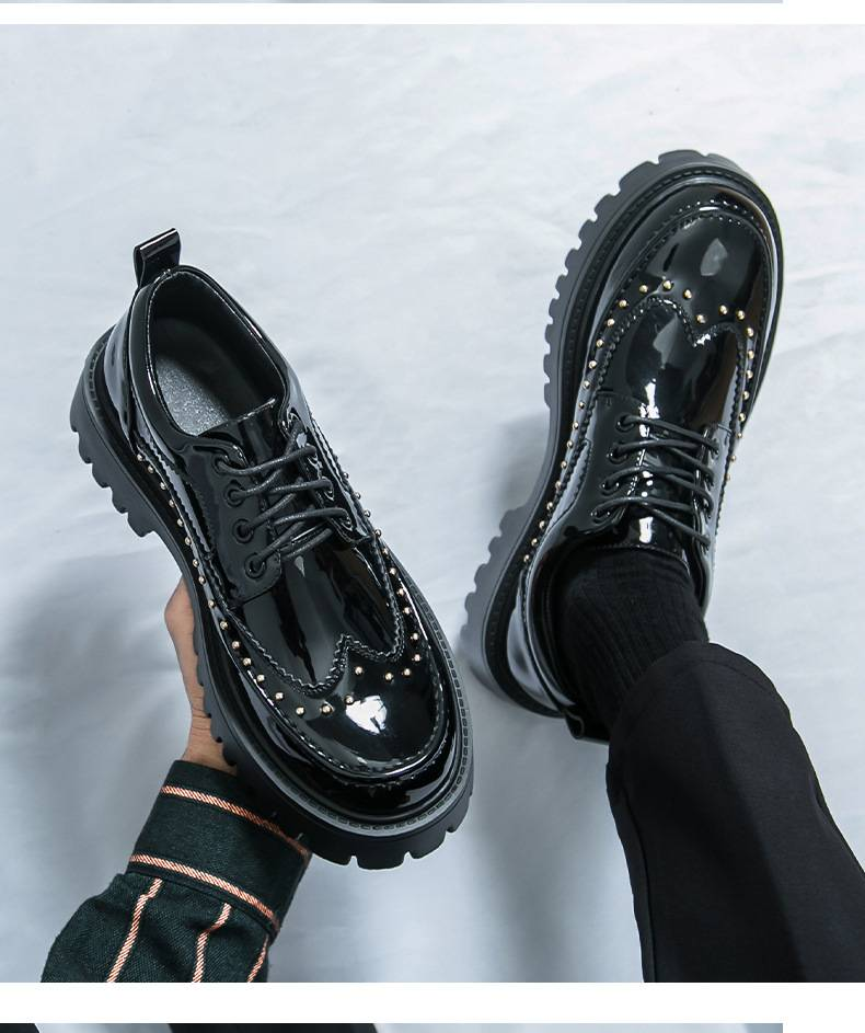 Men's Leather Dress Shoes With Brogues, Thick Soles, Suitable For Business And Casual Wear, Trendy And Versatile, Comfortable And Stylish_voghion.com