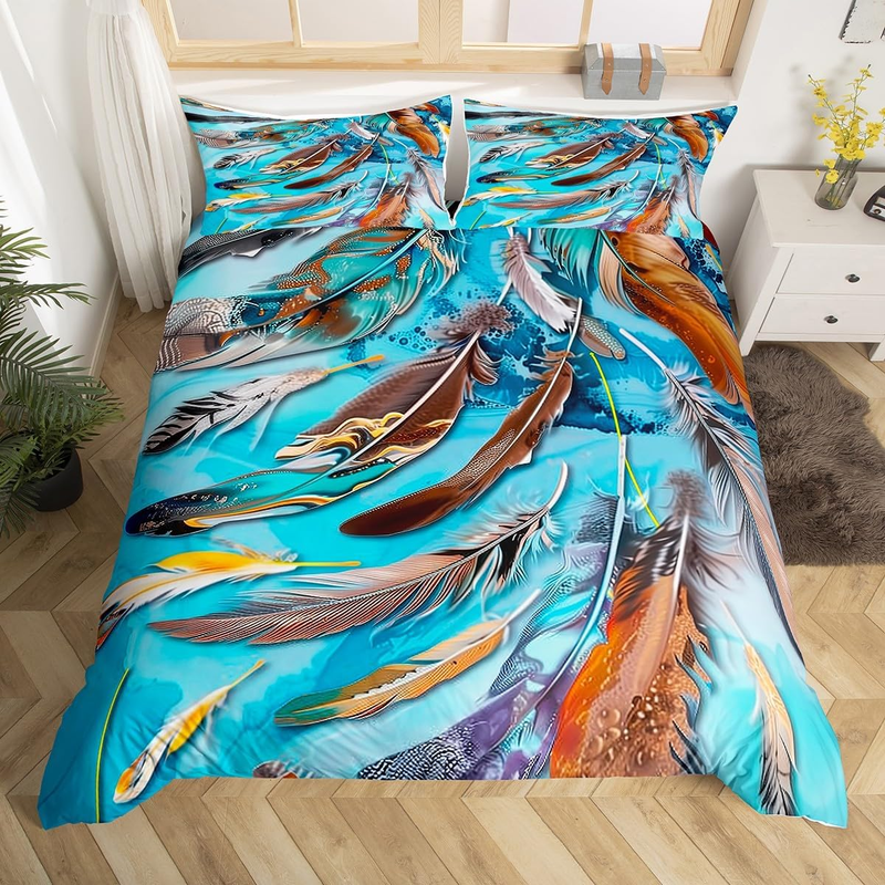 Funda de edredón con plumas tribales, funda nórdica india mexicana para cuna de niños y niñas, juego de cama exótico de vaquero, juego de cama rústico de granja para decoración de dormitorio._voghion.com