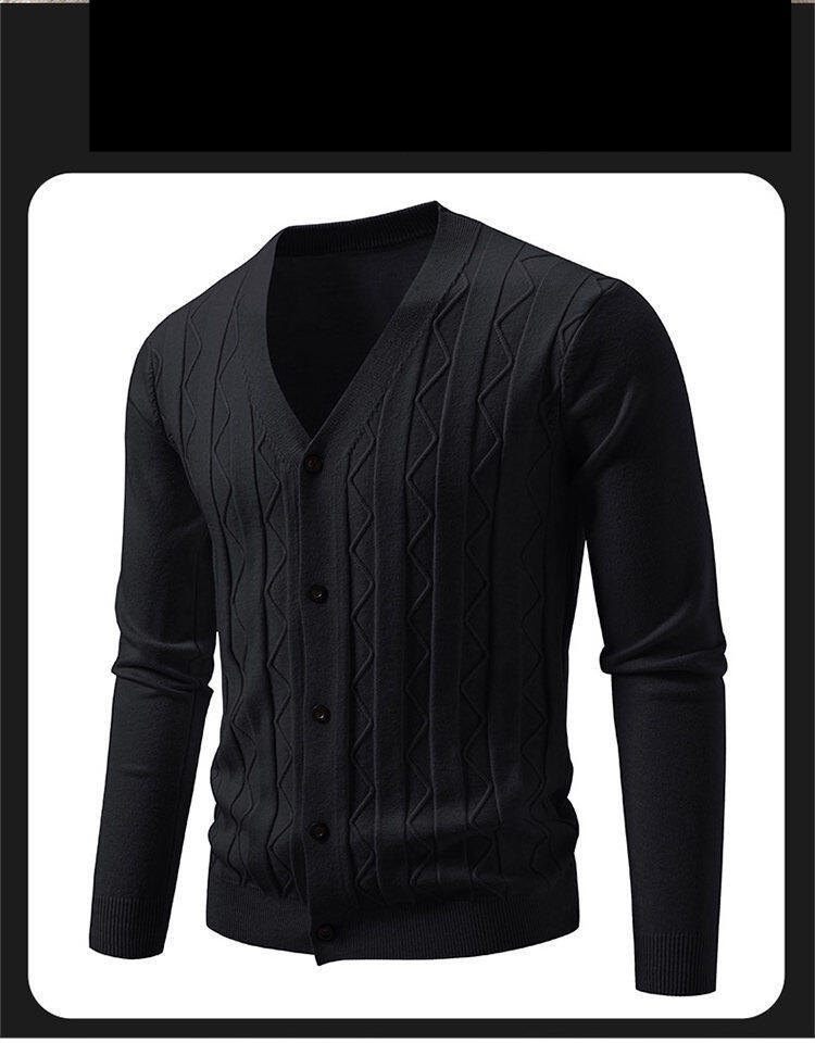 Lässiger Herren-Strickpullover – Vintage-Zopfmuster, lockere Passform, V-Ausschnitt, lange Ärmel, offene Vorderseite (maschinenwaschbar) –_voghion.com