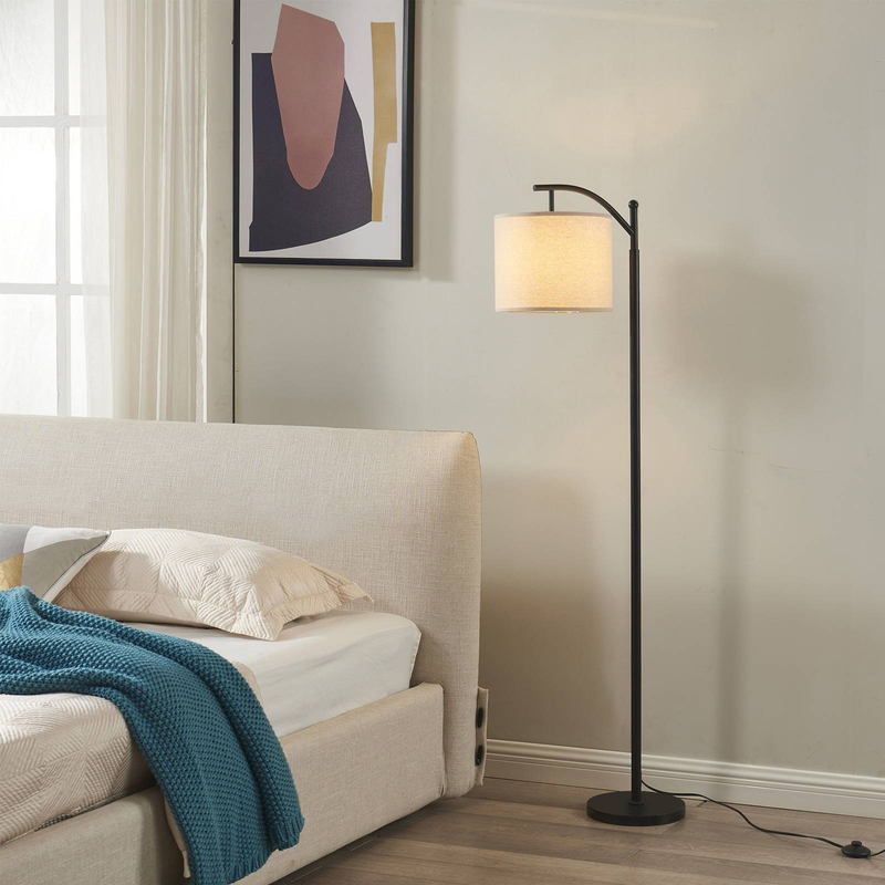 62'' Arc Floor Lamp,Standing Lamp For Living Room With Foot Switch Stand Light, Reading Lamp For Bedroom Dining Room,Adjust Beige Lampshade (Black)_voghion.com