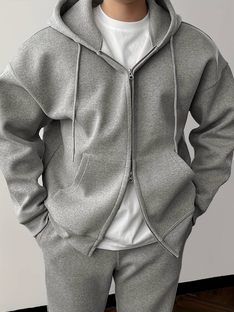 Men's Casual Sport Set – Breathable Stretchy Hoodie & Joggers, Solid Color Matching Outfit For Gym, Lounge & Everyday Wear_voghion.com