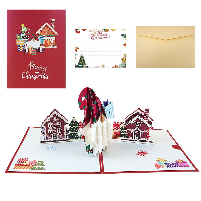 Carte de vœux pop-up 3D de Noël, sculpture en papier artisanale pour décorations de fêtes, invitations de fête, message personnalisable_voghion.com