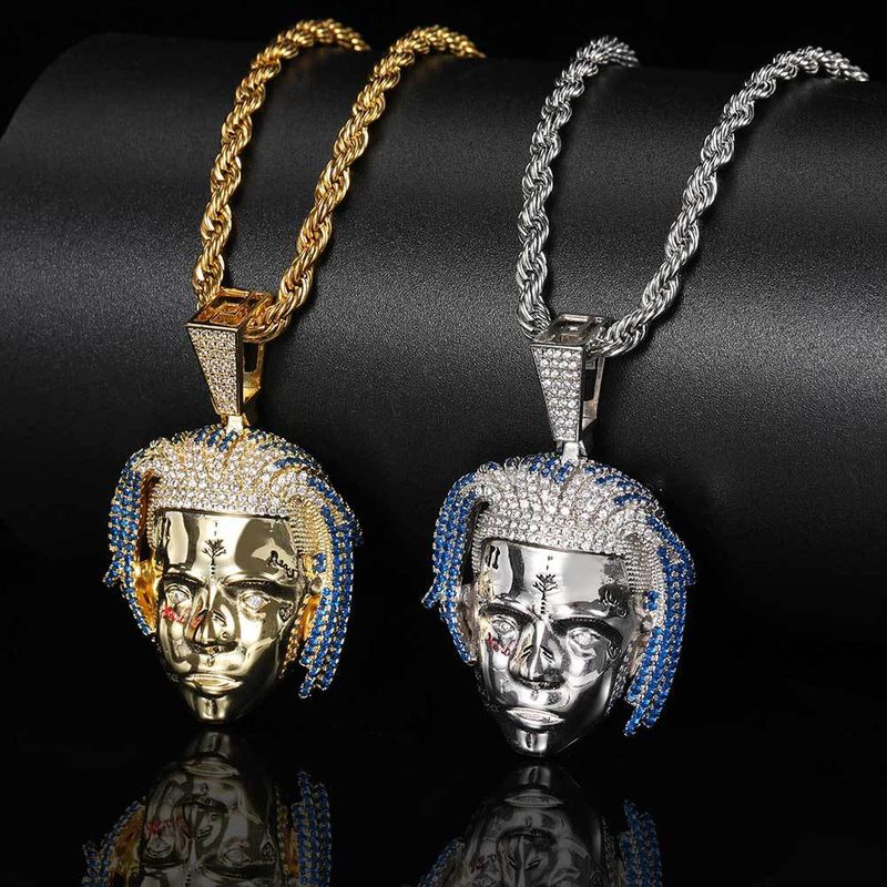 Men's Jewelry XXXTentacion Pendant Necklace With Zirconia, Hip Hop Inspired Chain For Men, Gold & Silver Plated Copper, 24inch 3mm Rope Chain_voghion.com