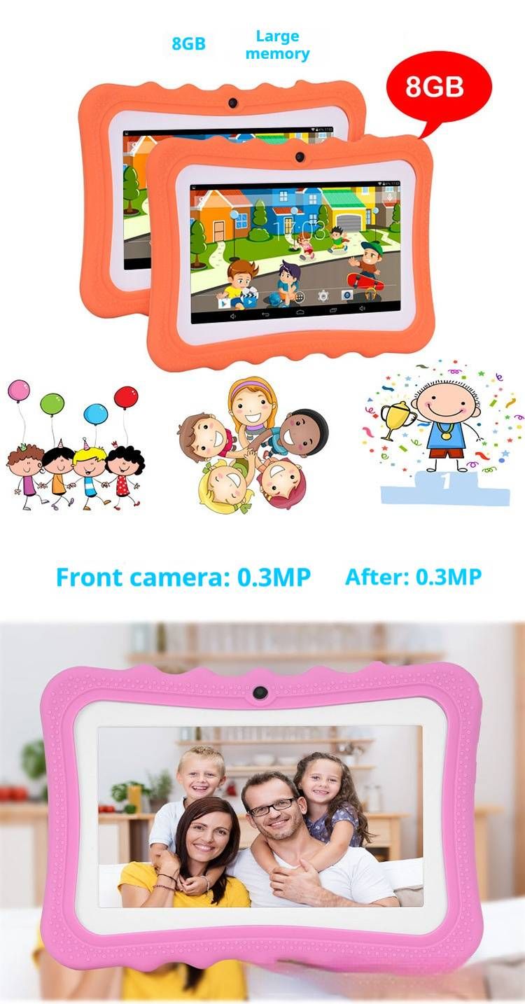 Kids Educational Tablet – 7" IPS Screen, 2GB RAM + 16GB Storage, Android OS, WiFi, Bluetooth, Dual Camera (Pink/Green/Blue/Orange/Pink Red)_voghion.com