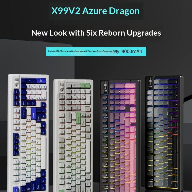 Vanguard X99v2 Custom Mechanical Keyboard - Wireless Bluetooth Tri-Mode RGB Backlit, PBT Side-Lit Keycaps, 8000mAh Battery, Hot-Swappable Switches_voghion.com