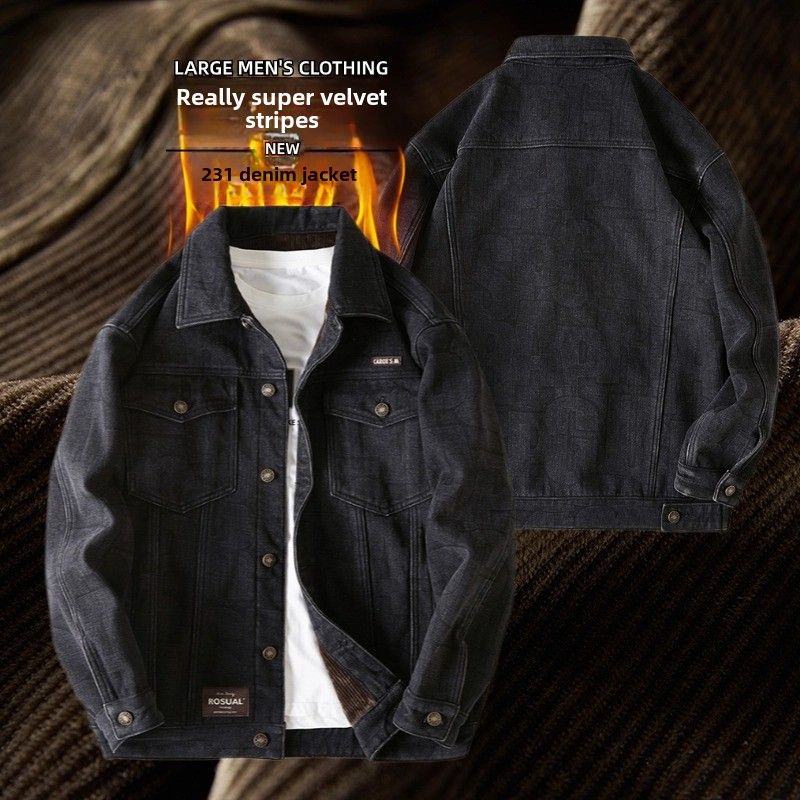 Vânzări directe din fabrică de iarnă catifea îngroșată jachetă din denim pentru bărbați, bumbac pur, brand la modă, zăpadă vulpe catifea industrie grea, jachetă de dimensiuni mari pentru bărbați_voghion.com