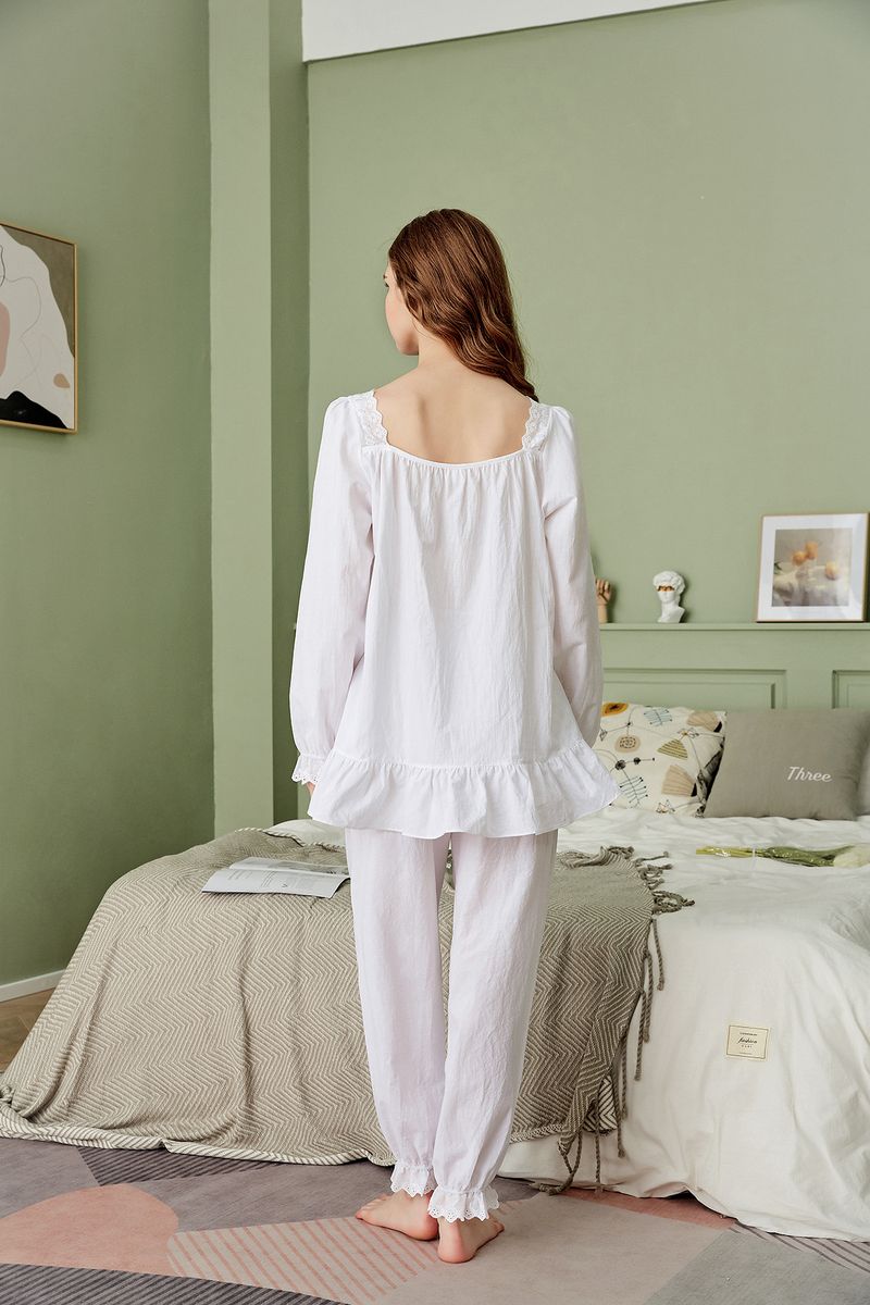 ChicShe Baumwoll-Pyjama-Set mit Prinzessinnenärmeln für Damen, Palaststil, Übergröße, lockere Passform, europäisch-amerikanisch_voghion.com