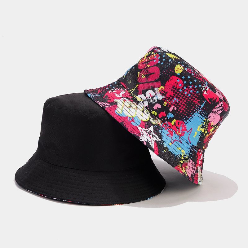 Nuevo gorro de pescador de doble cara con letras de grafiti para mujer, moderno y plegable para hombre._voghion.com
