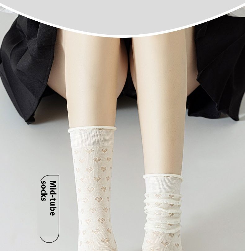 Socks women's spring and summer new mid-calf socks solid color rolled edge breathable anti-odor cotton socks non-slip stacked socks_voghion.com