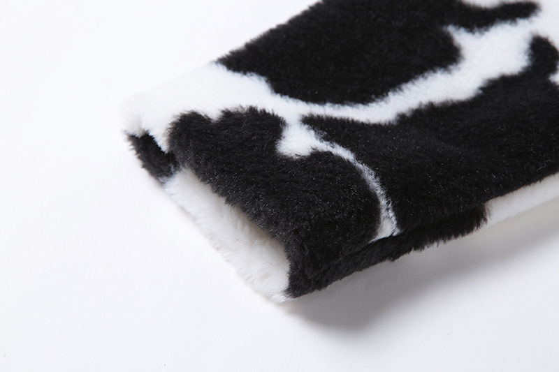 Women's autumn and winter new black and white polka dot plush loose coat women stand collar_voghion.com