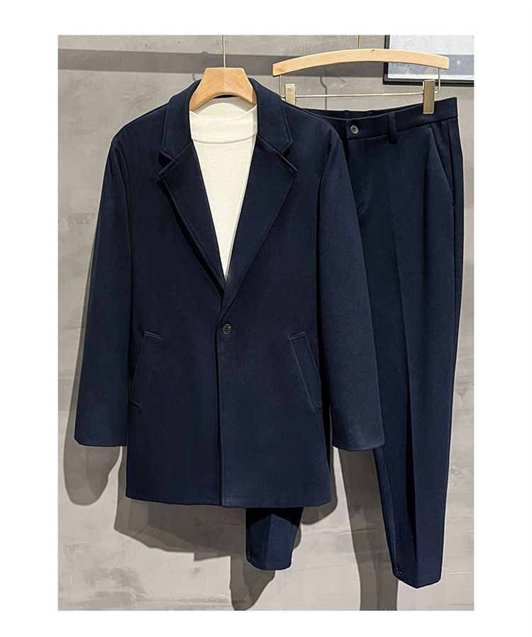 Men’s Korean-Style Wool Blend Suit Jacket – Autumn & Winter Casual Blazer, Slim Fit, Office & Smart Casual (Black/Grey/Brown/Blue/Khaki, S-4XL)_voghion.com