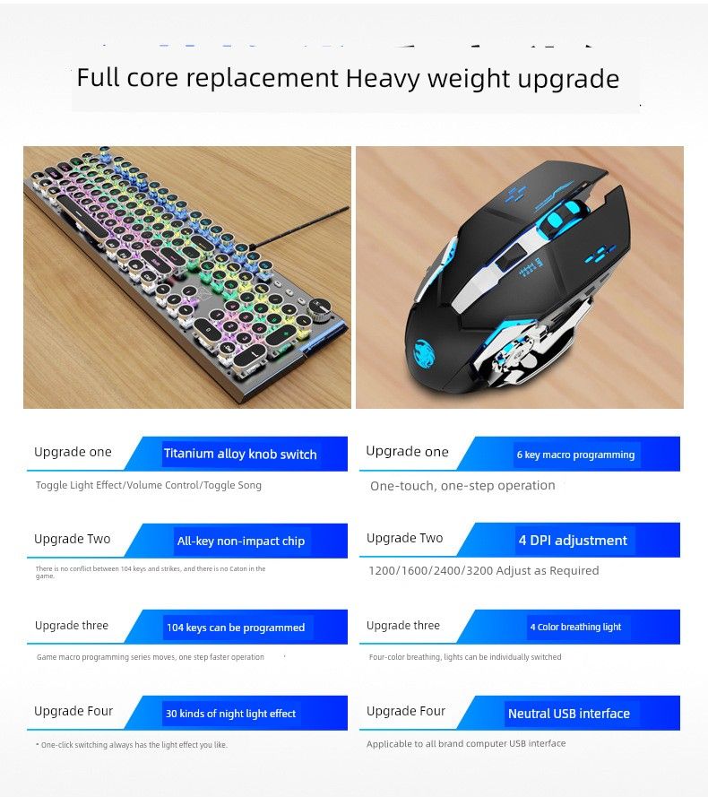 X60 Steam Transparent Punk Retro Nical Key Mouse Suit Gaming Male Titanium Alloy Keyboard With Knob_voghion.com